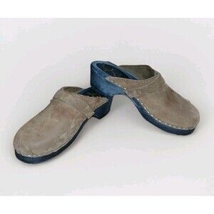 Cape Clogs Made in Sweden Women's Size 37 Suede Leather Wood Clogs Mules Brown